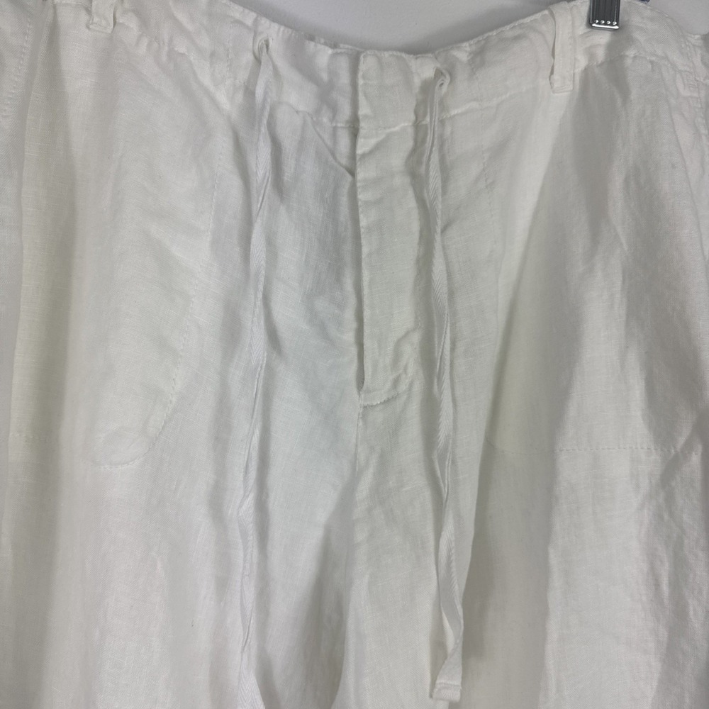 St. John's Bay Capri Pants Women's 20W White 100% Linen Drawstring Wide Leg - Picture 3 of 12